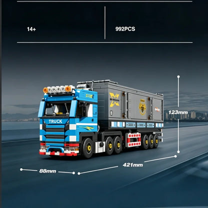 New heavy-duty truck building block sets in various styles, including containers, tank trucks, cranes, and RV vehicle constructi