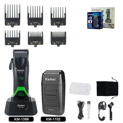 Kemei 1386 Men's Hair Clipper 8000RPM DLC Blade with Base Charger LED Display 2000mAh Professional Hair Cutting Machine Trimmer