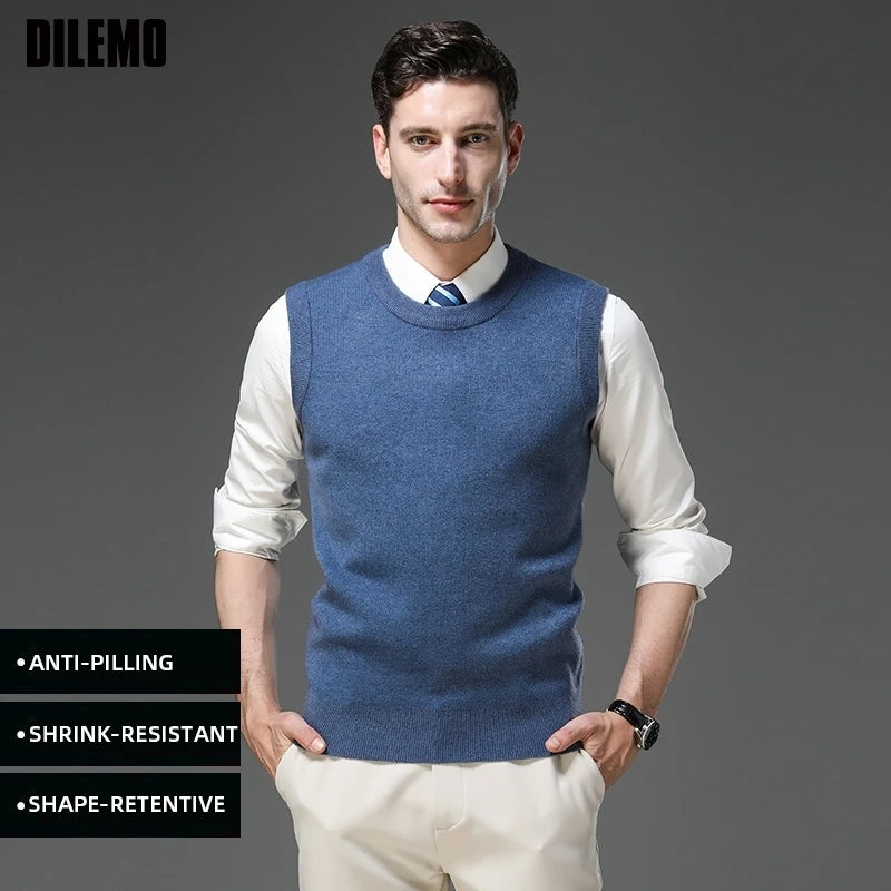 Top Grade Thick Anti-Pilling New Oneck Brand Business Casual Fashion Men Knit Pullover Sweater Vest Autum Winter Sleeveless