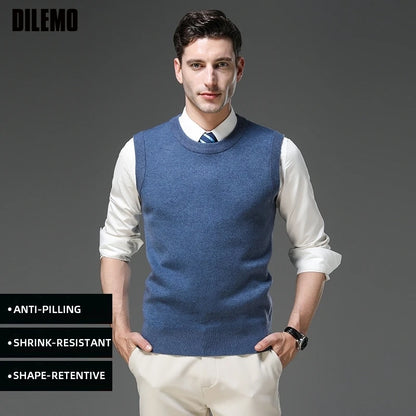 Top Grade Thick Anti-Pilling New Oneck Brand Business Casual Fashion Men Knit Pullover Sweater Vest Autum Winter Sleeveless