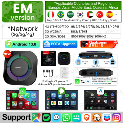 2026 CarlinKit Smart CarPlay Ai Box Android 13 Support Netflix YouTube Split Screen Wireless Android Auto & CarPlay Smart TV Box