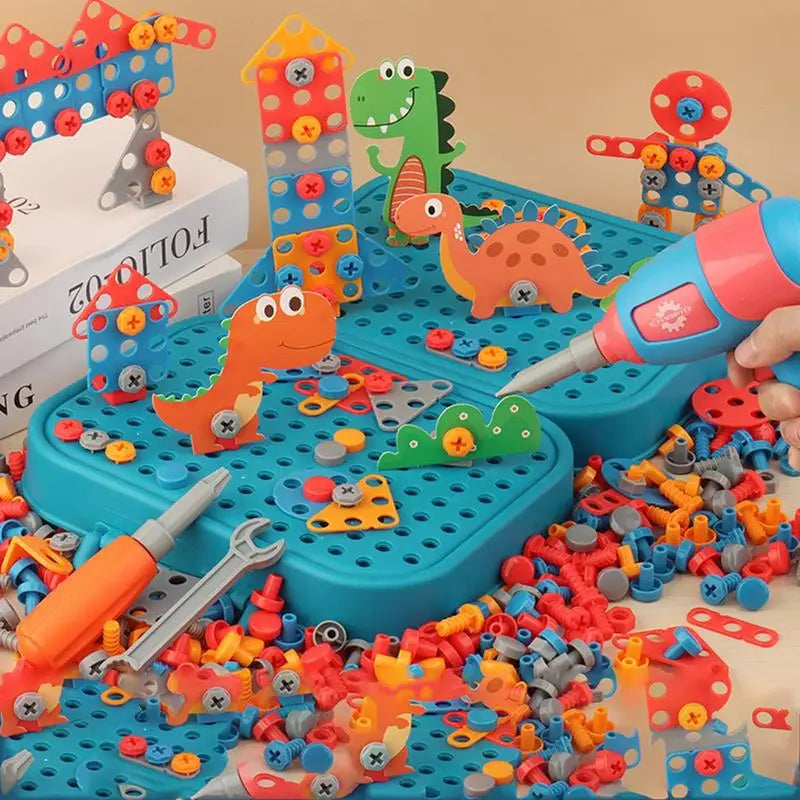 Kids Electric Drill Screw Nut Puzzles Toys Pretend Play Tool Disassembly Assembly Drill Puzzle Toys For Boy Children Gifts