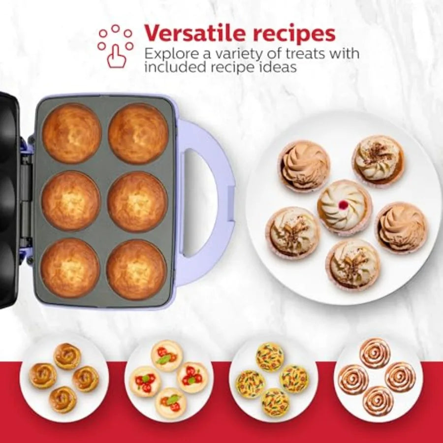 Non-Stick 6-Count Electric Cupcake Maker Machine Bakes 6 Cupcakes Muffins Pizza Cups Cinnamon Buns Perfect for Gifts Birthdays