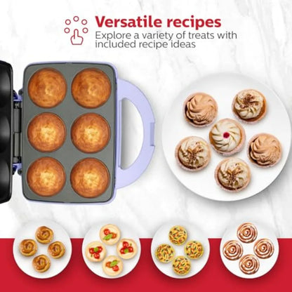 Non-Stick 6-Count Electric Cupcake Maker Machine Bakes 6 Cupcakes Muffins Pizza Cups Cinnamon Buns Perfect for Gifts Birthdays
