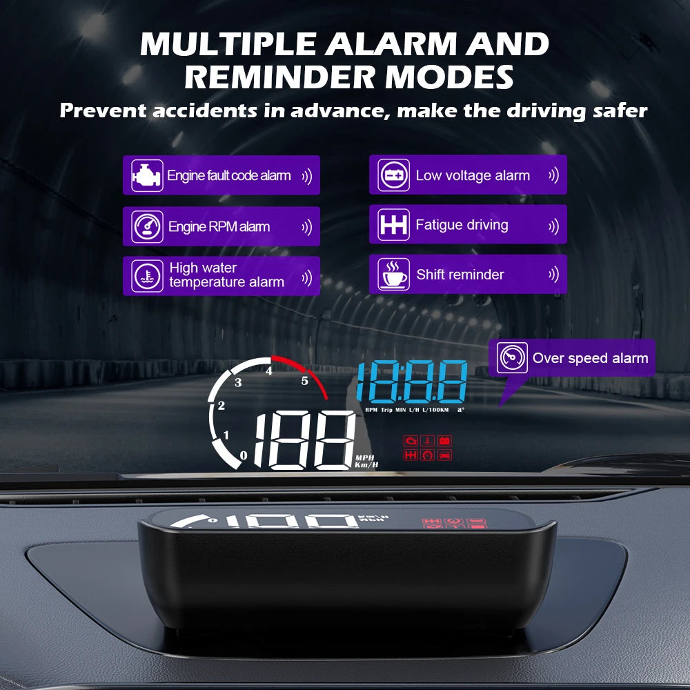 Car M10 Hud Display OBD2 HUD Head Up Display Km/H Speedometer Windshield Projection Overspeed Warning Digital On Board Computer