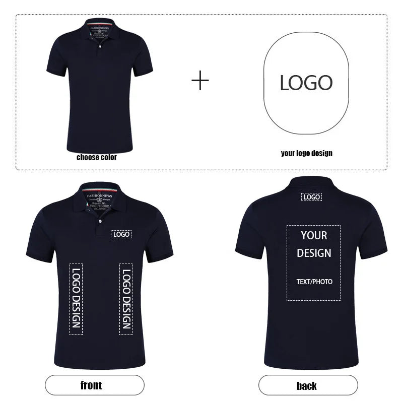 Top Quality Summer Short Sleeve Solid Classic Polo Shirts Custom Printed Design Photo Logo For Business Staff Company Uniform