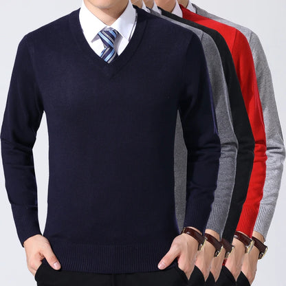 2025 New Fashion Brand Sweater Mens Pullover V Neck Slim Fit Jumpers Knitting Thick Warm Autumn Korean Style Casual Mens Clothes