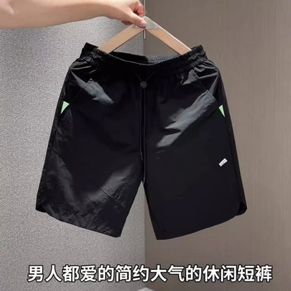 2025 New Ice Silk Basketball Shorts Men's Sporty American Trendy Brand Quick Dry Loose Running Casual Five-Quarter Pants