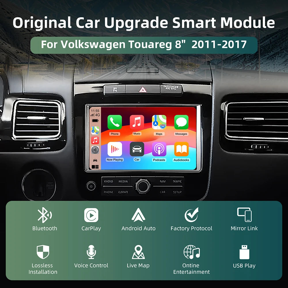 Wireless CarPlay Retrofit Box For Volkswagen Touareg RNS850 2011-2017 8 Inch Android Auto For Apple CarPlay Vw Navigation Mirror