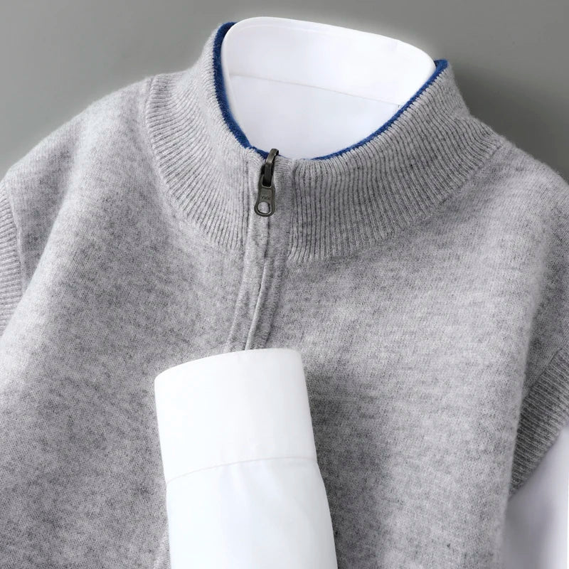 Autumn and winter 100% pure wool cardigan men's zipper stand collar double-sided sweater sleeveless knitted cashmere vest