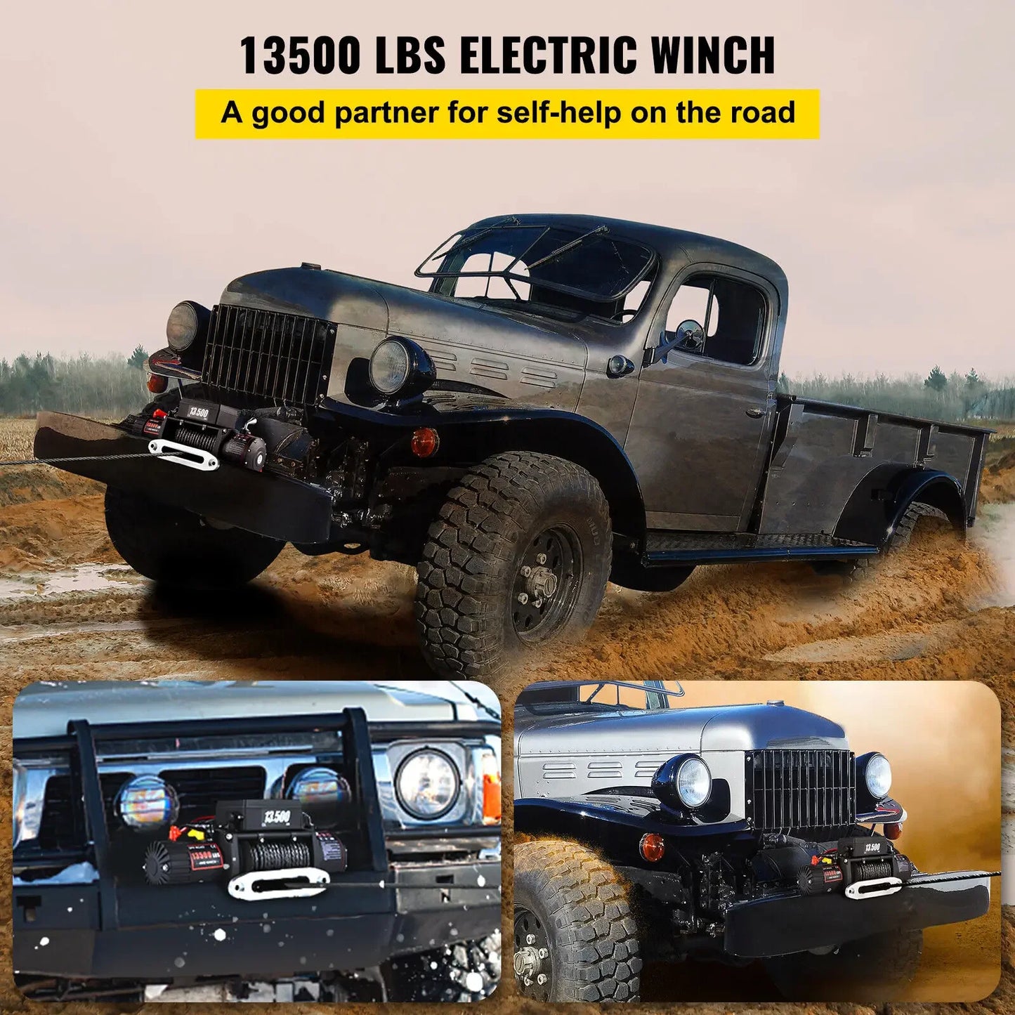 SIHAO 13500LBS Electric Truck Winch 12v Electric Winch ATV Synthetic Rope 27M with Remote Control for 4X4 Car Trailer ATV Truck