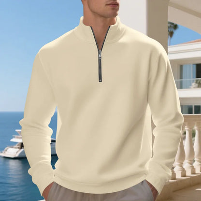 Autumn Winter Men's Fleece Quarter Zip Pullover Man Long Sleeved Loose Stand-up Collar Sweater Casual Comfy Mock Neck Sweatshirt