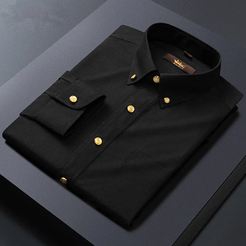 2024 Spring New Men's Long Sleeve Business Slim-fit Copper Buckle Bamboo Fiber Shirt 11colors Free Ironing Office's Work Top
