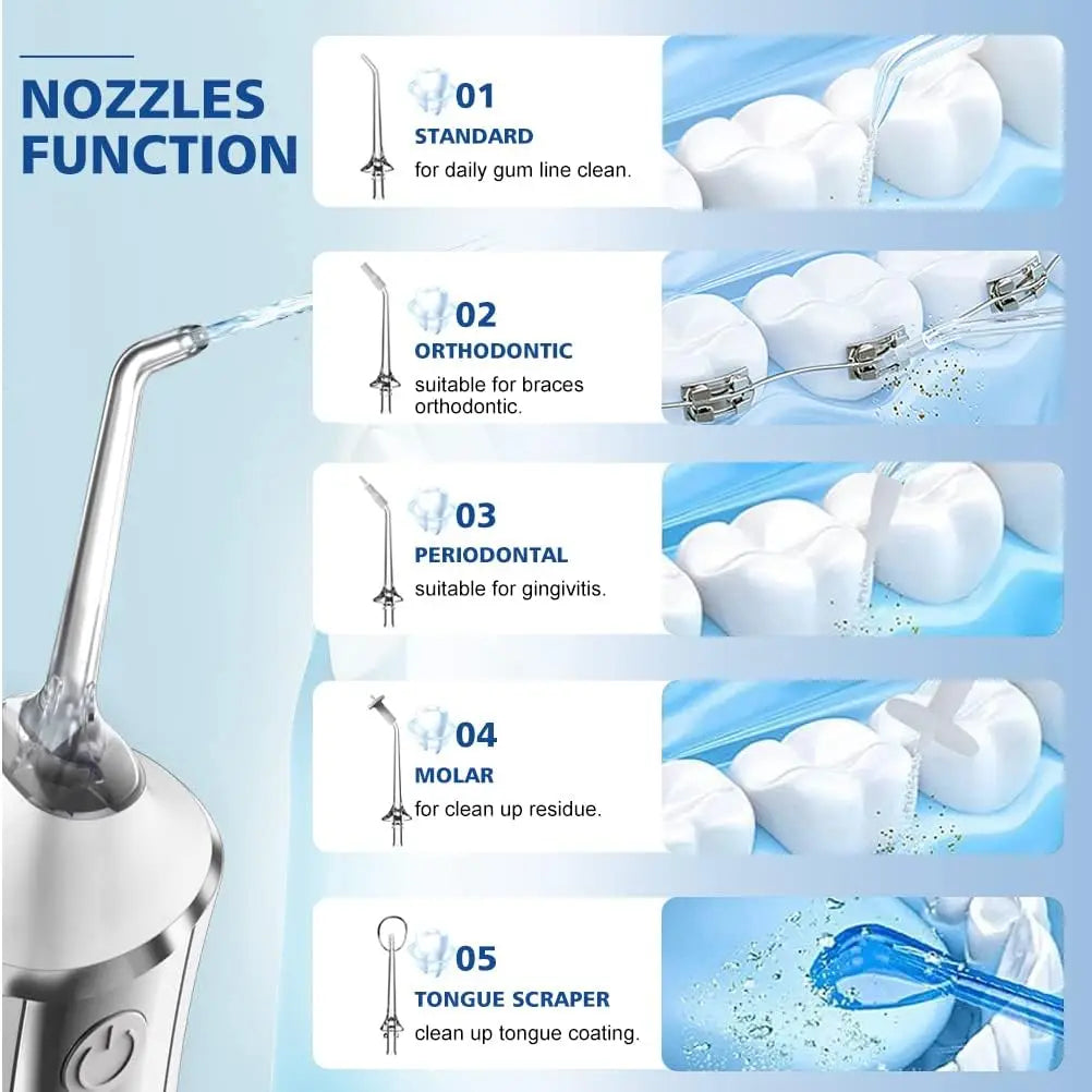 Oral Irrigator Wireless Electric Interdental Cleaner For Teeth Gums Dental Care 3 Modes 5 Replacement Nozzles USB Rechargeable S
