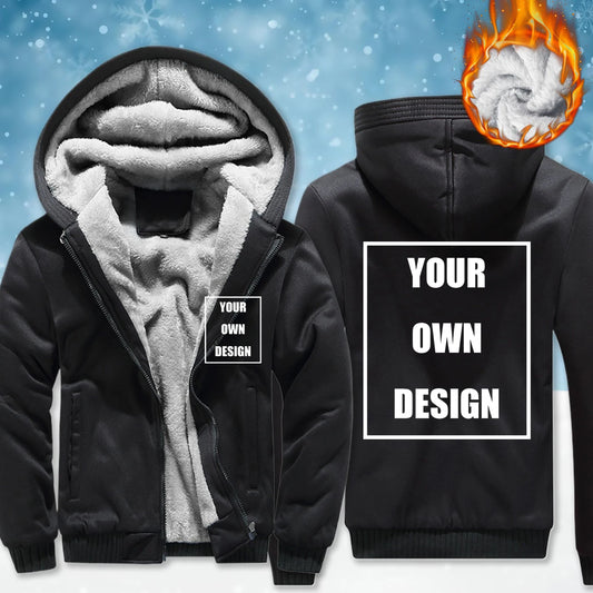 Customized Pattern Logo Diymen Zipper Pocket Coat Fashion Hoodie Casual Loose Jacket Unisex Winter Thicken Warm Clothing