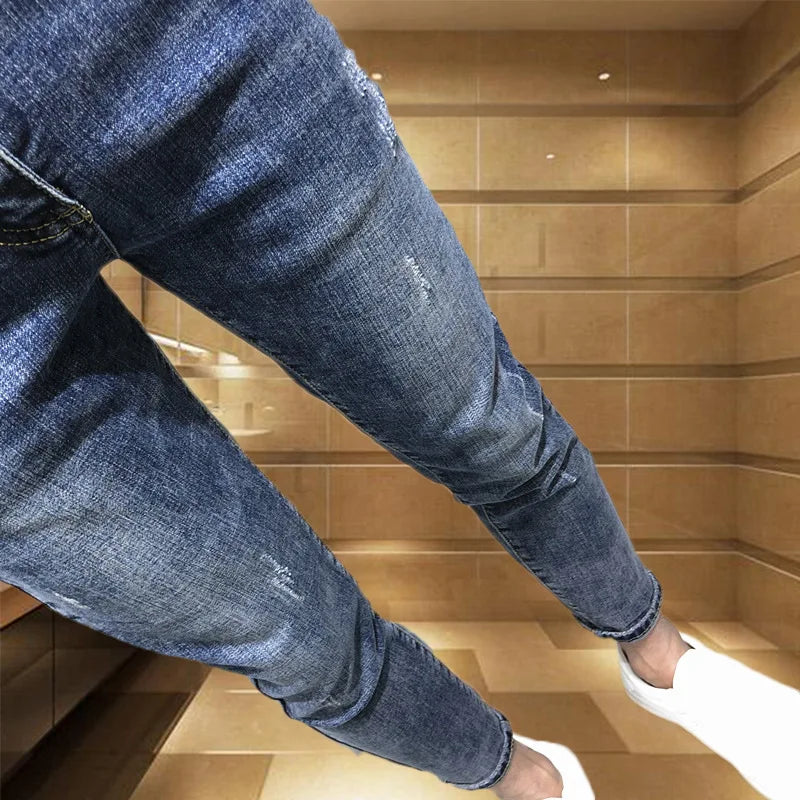 Wholesale 2022 Fashion Casual Students Social Spirit Guy Personality Skinny Jeans Men Trendy Men's Brand Slim Feet Pants Tights