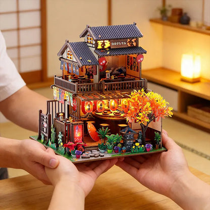 Japanese Izakaya Sushi Restaurant DIY Miniature Dollhouse Kit with LED Light 3D Wooden Puzzle Full Furniture Creative Gift