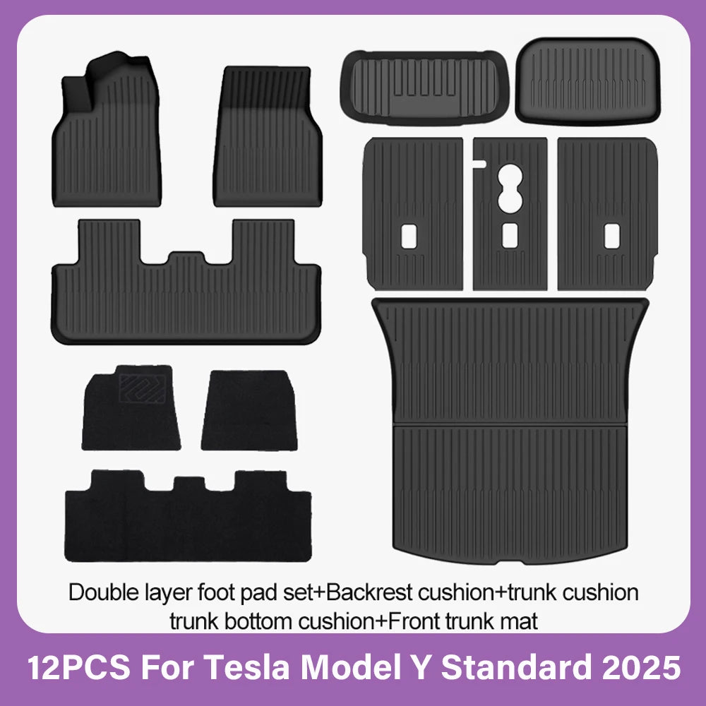 TPE Car Floor Mats for New Tesla Model Y Standard 2025+ Waterproof Cargo Liner Non-Slip Trunk Mats Foot Pads Luggage Mat ModelY