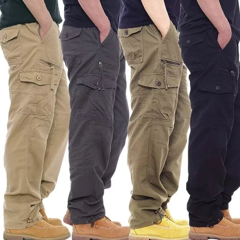 Fashion Solid Color Cotton Casual Pants Men Multi Pocket Cargo Pants Male Baggy Camouflage Sweat Pants Loose Fit Plus Size M-5XL