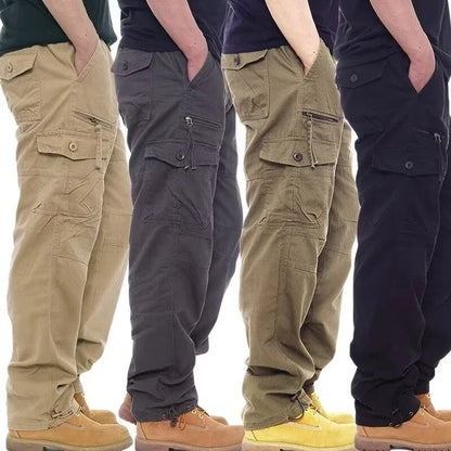 Fashion Solid Color Cotton Casual Pants Men Multi Pocket Cargo Pants Male Baggy Camouflage Sweat Pants Loose Fit Plus Size M-5XL