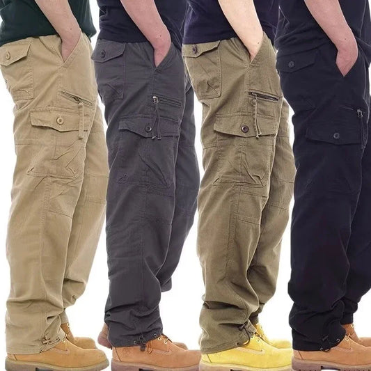 Fashion Solid Color Cotton Casual Pants Men Multi Pocket Cargo Pants Male Baggy Camouflage Sweat Pants Loose Fit Plus Size M-5XL