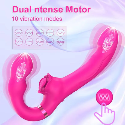APP Strapless Strap-On G-Spot Dildo Vibrator Realistic Double-Ended Vibrating Butt Plug Anal Sex Toys for Women Lesbians Couples