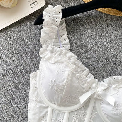 Sweet Heavy Embroidery Hollow out Strap Vest Women Summer Pure Desire Spicy Fibone Slimming Top Women's Faion Outfit