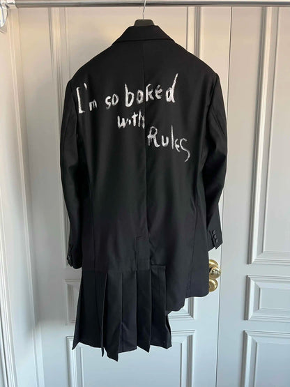 TOP-YAMAMOTO Original Design Original design Wool pleated word coat Asymmetrical slogan single row buckle