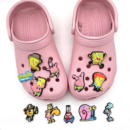 Mixed 20pcs/set Shoe Charms DIY Spongebob Accessories For PVC Decorations Fit to Bubble Slides Sandals Kids X-mas gifts
