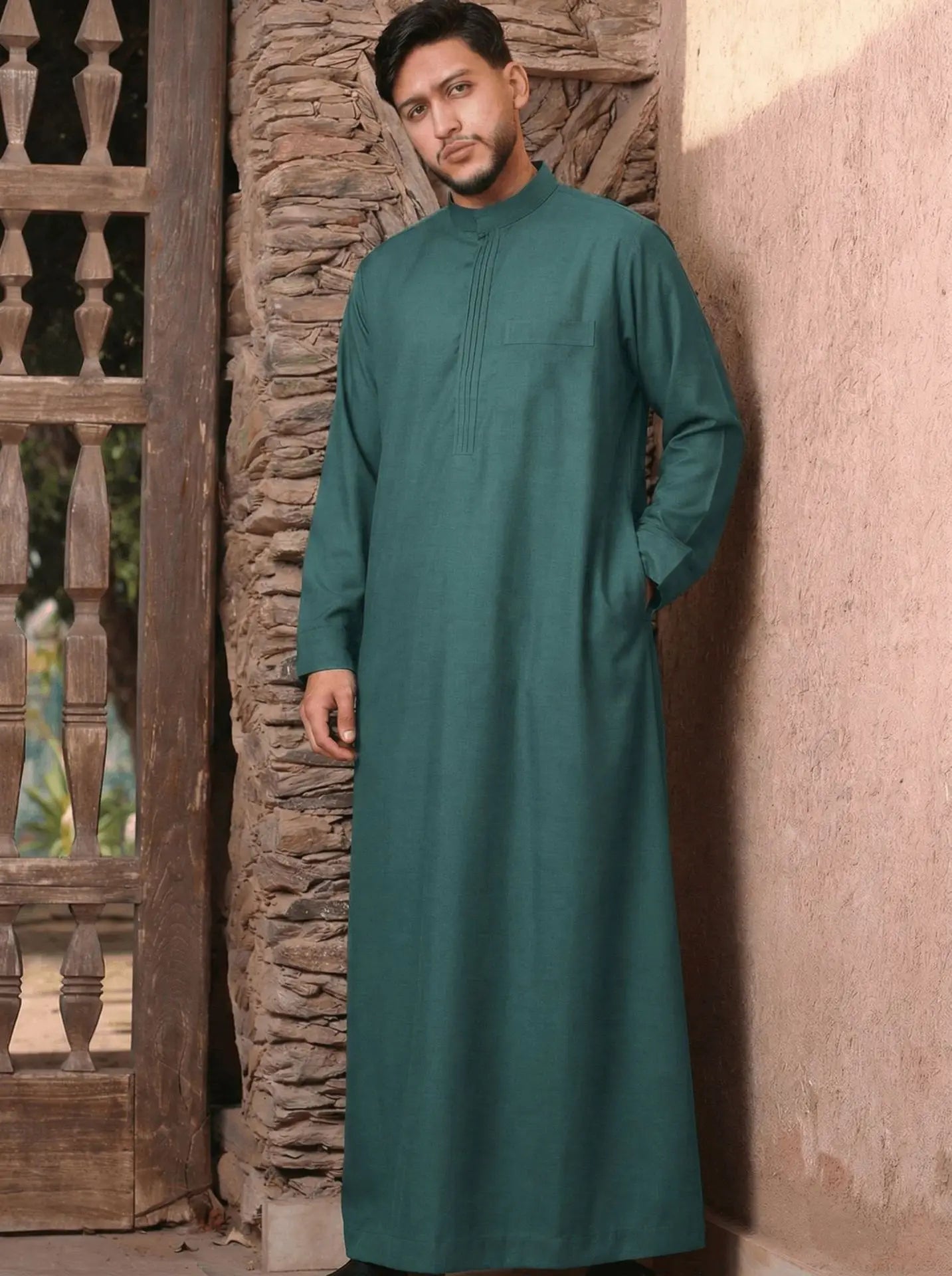 2026 New Men's Stand Collar Long Sleeve Embroidered Loose Fit Shirt Long Dress Robe Abaya Ramadan Dubai Luxury Islam Elegant