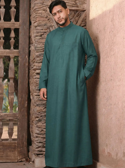 2026 New Men's Stand Collar Long Sleeve Embroidered Loose Fit Shirt Long Dress Robe Abaya Ramadan Dubai Luxury Islam Elegant