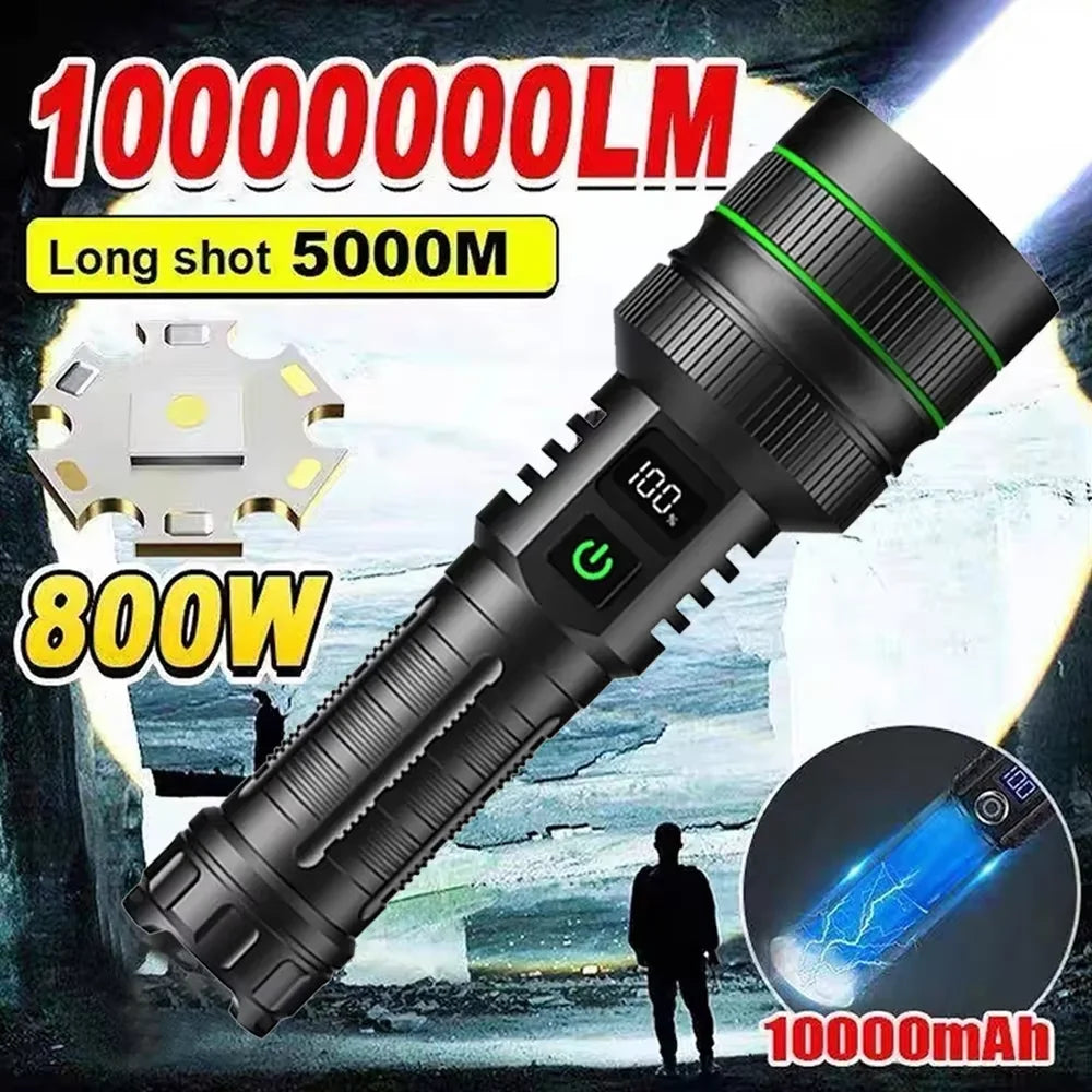 20000000LM Most Powerful LED Flashlight Rechargeable Type-c Flashlight Long Range 2000M Tactical Torch Light For Fishing Hunting
