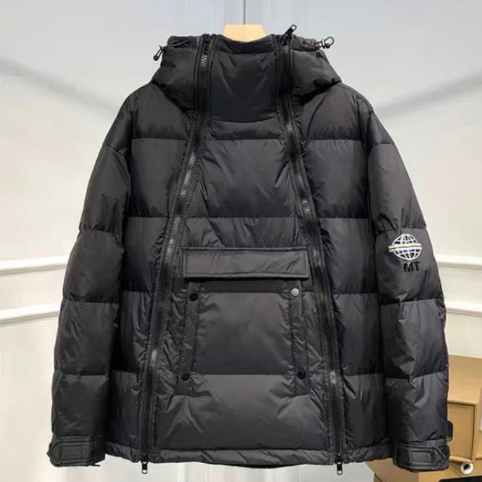 Winter New Style Men's Casual Hooded down Cotton Jacket Double Zipper Versatile Bread Style Popular Couple's Coat