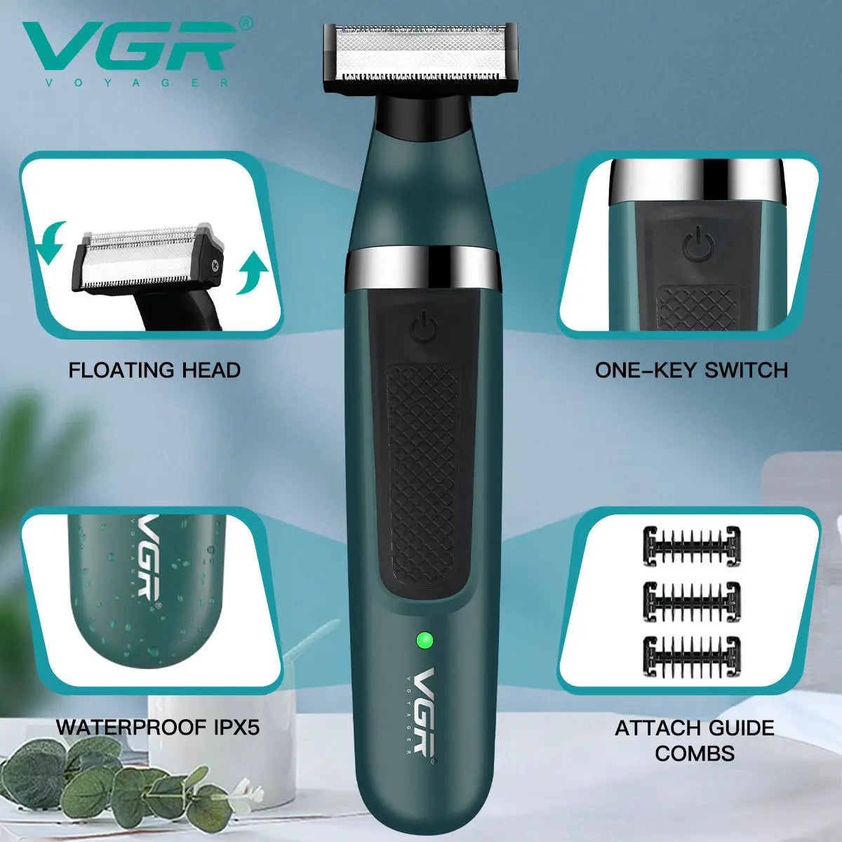 VGR 393 Double blade multi-function waterproof shaver, rechargeable beard trimmer, male hair trimmer set