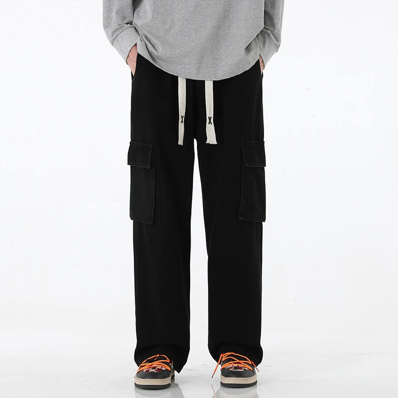 2024 New Men Baggy Cargo Jeans Fashion Streetwear Vintage Wide Leg Pants American Streetwear Y2K Big Pocket Youth Overalls