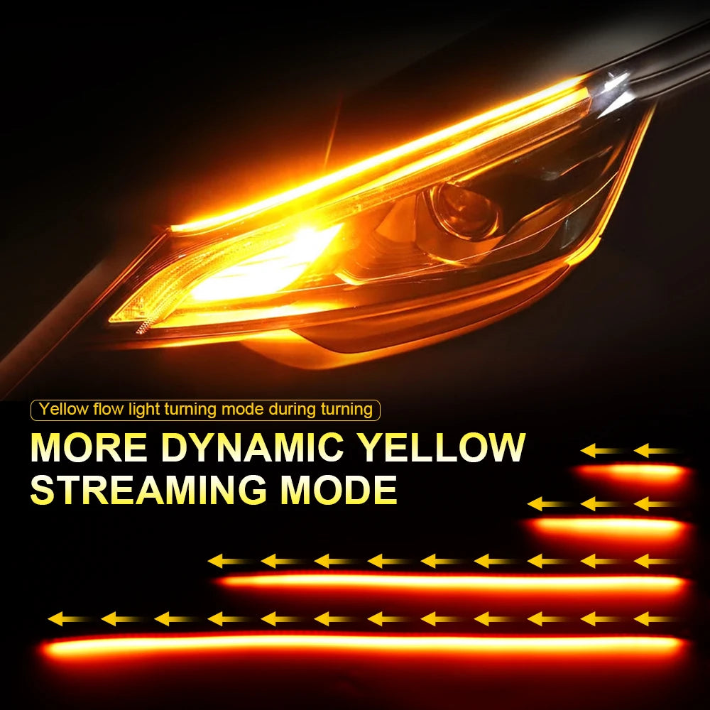 2PCS Symphony DRL Car LED Daytime Running Light APP Control Flexible RGB Flowing Turn Signal Strip Headlight Decorative Lamp 12V