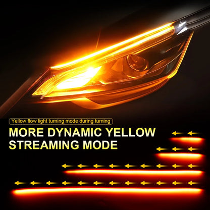 2PCS Symphony DRL Car LED Daytime Running Light APP Control Flexible RGB Flowing Turn Signal Strip Headlight Decorative Lamp 12V