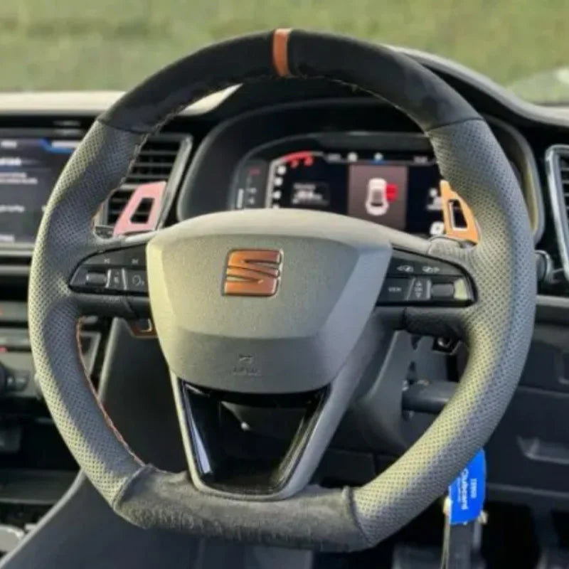 DIY copper stripe suede Car Steering Wheel Cover for Seat Leon FR CUPRA Ibiza Alhambra Line Arona Ateca Toledo 2014-2020