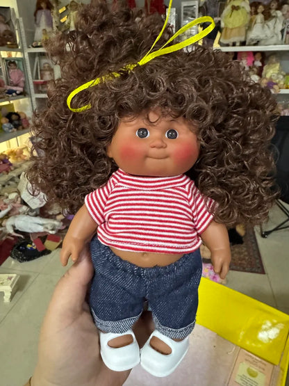 Afu Cute Chubby Face Full Vinyl Cabbage Patch Doll Curly Hair Handmade Collectible Toy For Adult Collection Home Decor