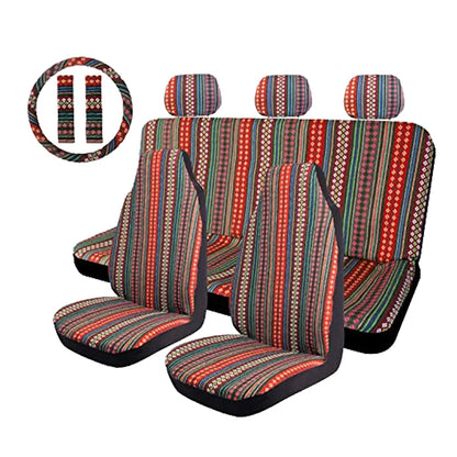 AUTO PLUS Car Seat Covers Set Baja Saddle Blanket Weave Universal Fit Most Car Seat Protection Steering Wheel Cover Protector