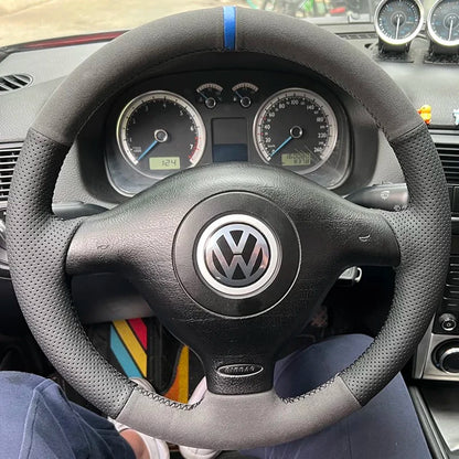 Hand-stitched Genuine Leather car steering wheel cover 100% Fit For Volkswagen VW Golf 4 Passat B5 1996-2003 Seat Leon 1999-2004