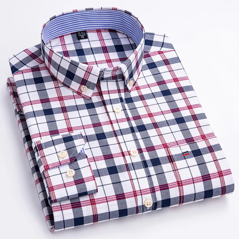 Quality 100% Cotton Oxford Shirt For Mens Long Sleeve Casual Business Regular-Fit Formal Dress Shirts Social Blouse Male Clothes
