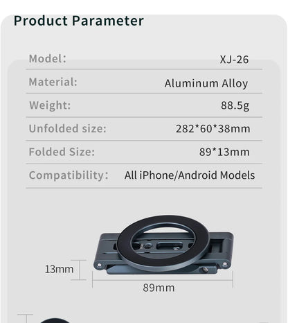 COBONE Magnetic Phone Tripod Holder Foldable Adjustable with Arca-Swiss for Phone Vlog Portable Desktop Phone Mount for Travel