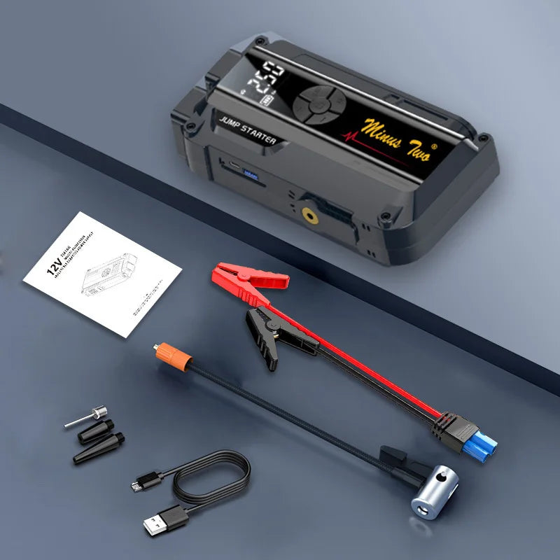 4 in 1 Jump Starter with Air Compressor, 1000A Peak Car Battery Booster, Portable Emergency Power Pack for Petrol Diesel Engine.