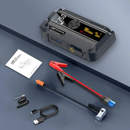 4 in 1 Jump Starter with Air Compressor, 1000A Peak Car Battery Booster, Portable Emergency Power Pack for Petrol Diesel Engine.