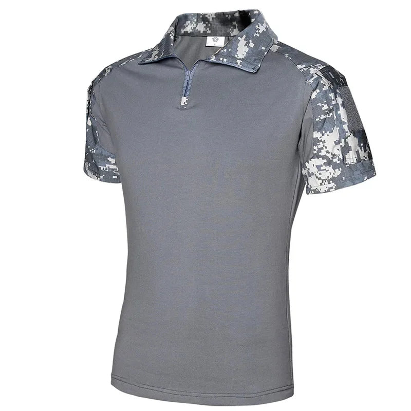 Camo Tactical Shirt Short Sleeve Quick Dry Combat T-Shirt Men's Camouflage Military Army T Shirt Outdoor Hunting Hiking Polo