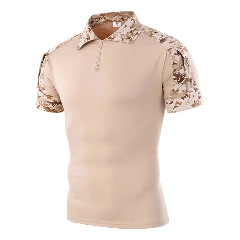 Camo Tactical Shirt Short Sleeve Quick Dry Combat T-Shirt Men's Camouflage Military Army T Shirt Outdoor Hunting Hiking Polo