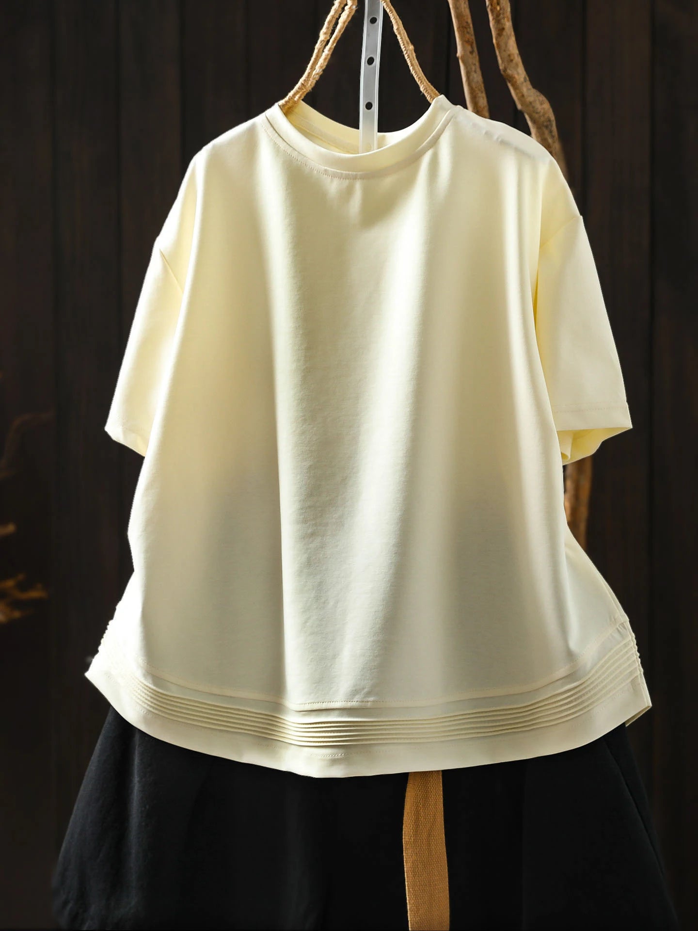 Pink Short-sleeve Women Top 2026 Stylish Summer New Design Pleated Hem Loose T-shirt ZF2158