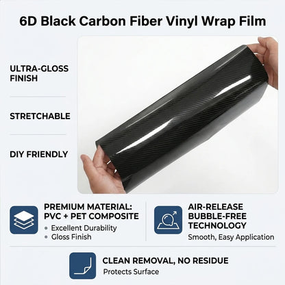 Glossy PET 6D Carbon Fiber Black Car Vinyl Wrap Film Self Adhesive Carbon Fiber Car Roof Color Change Decor Film Air Bubble Free