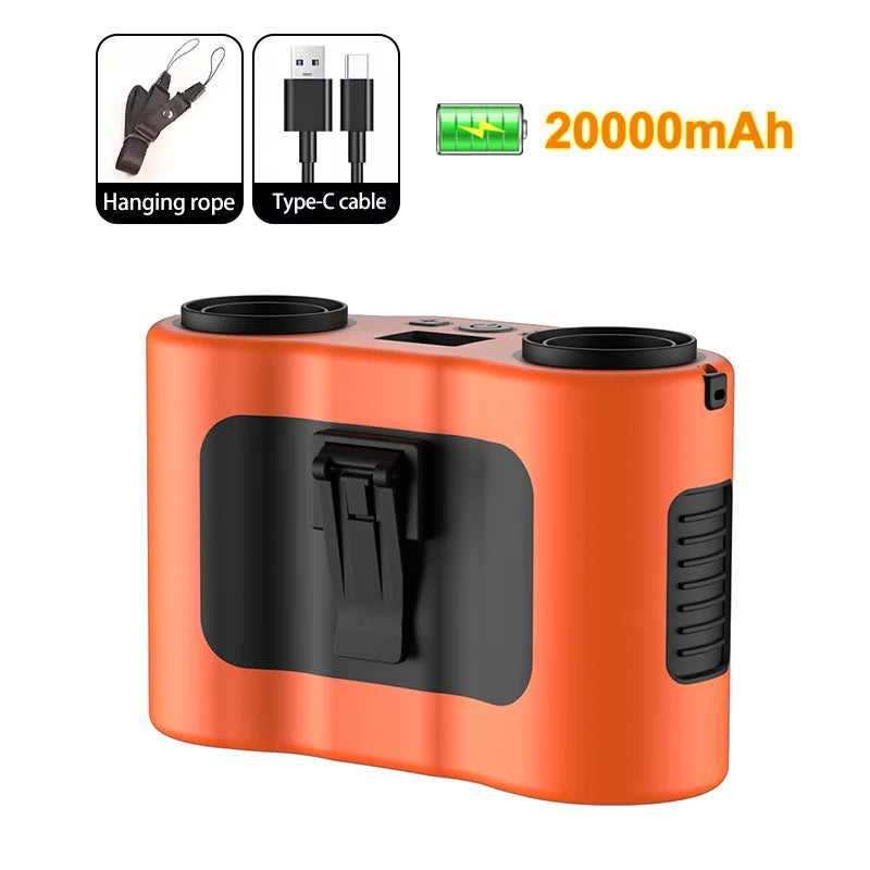 20000Mah Waist Fan Portable Clip Fan With Double Wind Outlet Mini Shirt Fan Wearable Hanging Neck Fan For Outdoor Sport Camping
